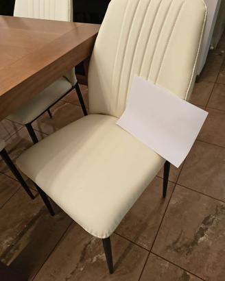 4 Sedie soggiorno Pelle sintetica PU bianco panna