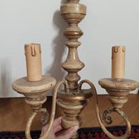 applique vintage in legno e metallo a due luci