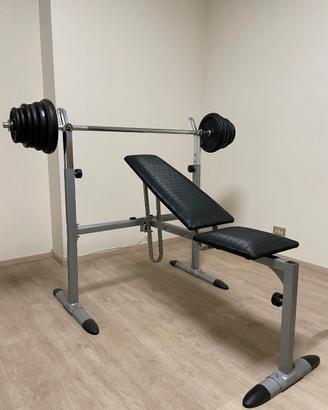 Panca pesi con supporti bilanciere e leg curl