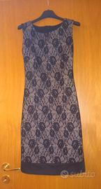 vestito beige foderato in pizzo nero 