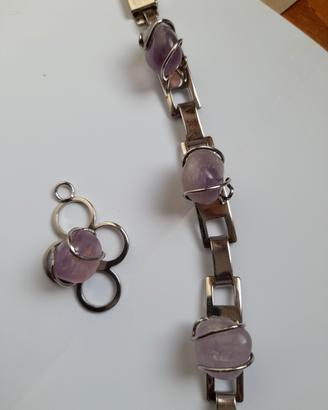 ametista su bracciale e ciondolo 