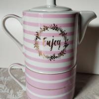 Tazza e teiera Enjoy a righe rosa