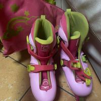 Pattini a 3 ruote rosa e verdi + borsa