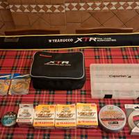 attrezzatura surf casting, canna mulinello e varie