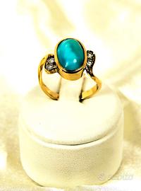 Anello in oro 750 con amazzonite e diamanti.