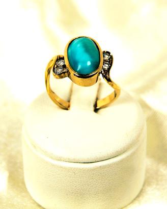 Anello in oro 750 con amazzonite e diamanti.