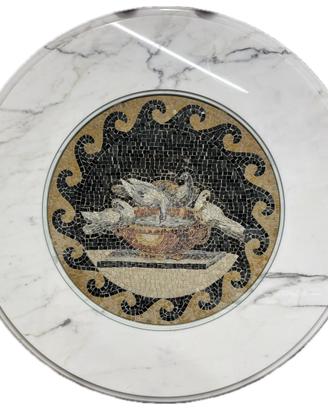 Base tavolo in marmo statuario con mosaico