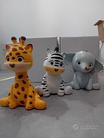 salvadanaio elefante, zebra e giraffa