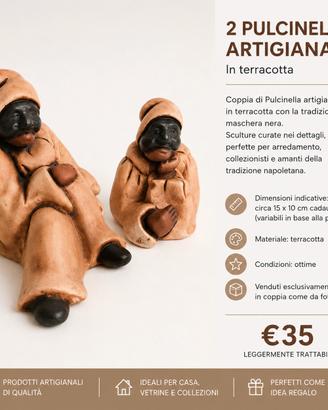 Coppia Pulcinella artigianali in terracotta