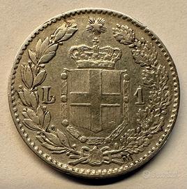 1 Lira  Regno d'Italia 1887 Umberto I – Ag 835
