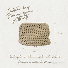 Clutch bag all’uncinetto bianco sporco glitterato