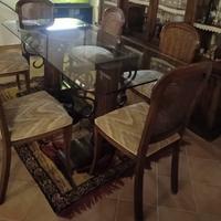 Tavolo cristallo e noce 190x90 ferro battuto