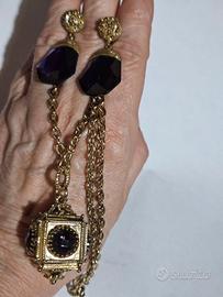 Orecchini vintage e collana metallo dorato