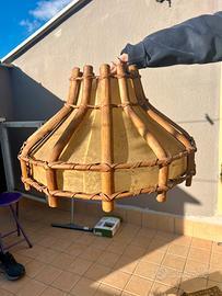 Lampadario pelle e legno etnico artiginale