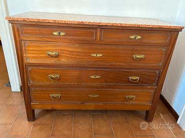 Cassettiera antica anni ‘30 in legno e marmo