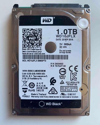 Hard Disk 1TB SATA 9.5mm 2.5" - Western Digital