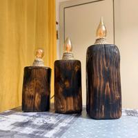 Set 3 lampade artigianali in legno bruciato 