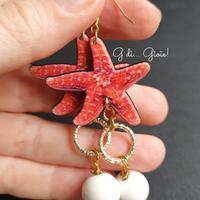 Orecchini stelle marine e perle ceramica bianca