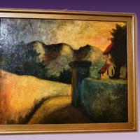 Antico dipinto ad olio su tavola materico