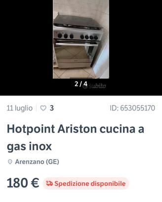 Hotpoint Ariston cucina a gas inox