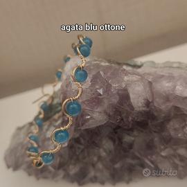 bracciale rigido ottone agata blu