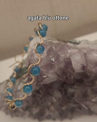 bracciale rigido ottone agata blu