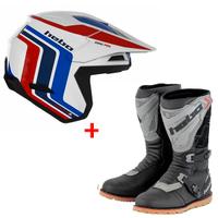 CASCO FIBRA +STIVALI MOTO TRIAL FUORISTRADA HEBO