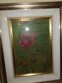 QUADRO ROSA ROSSA in cornice di pregio in legno