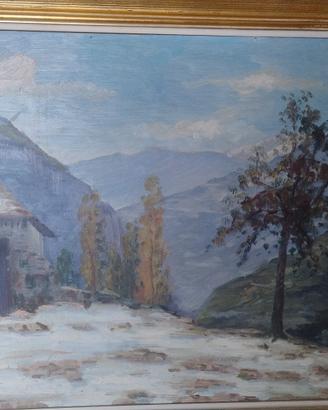 Paesaggio montano olio su tavola 