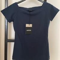 Aspesi t-shirt blu, scollo quadrato, manica corta.