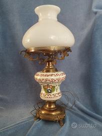 Lampada da tavolo antica in rame/ottone ceramica