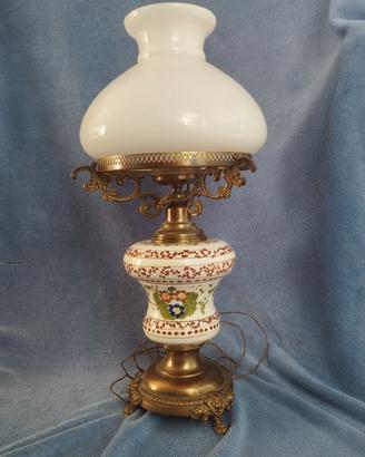 Lampada da tavolo antica in rame/ottone ceramica