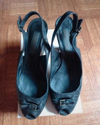 open toe pelle nera