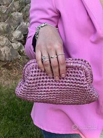 Clutch bag media rosa satinato