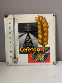 Insegna smaltata Bayer con termometro vintage