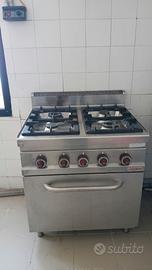 Cucina 4 fuochi professionale a gas con forno 80x7