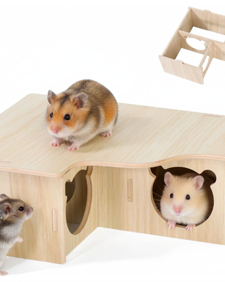 Casetta Labirinto in Legno Naturale per Criceti e