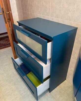 Cassettiera blu design moderno 3 cassetti - bagno