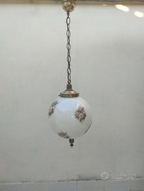 Lampadario in vetro smerigliato e ottone anni 60'