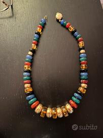 Collana in argento dorato e pietre dure