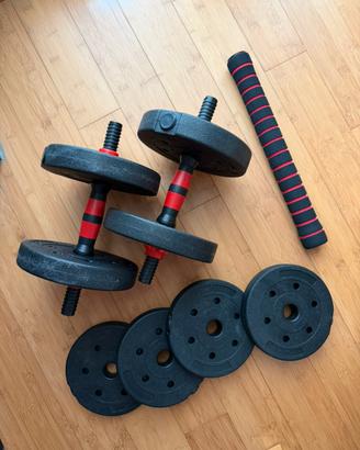 Set manubri componibili + bilanciere 15Kg
