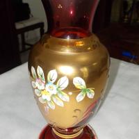 Vaso vetro Boemia color rubino e oro zecchino