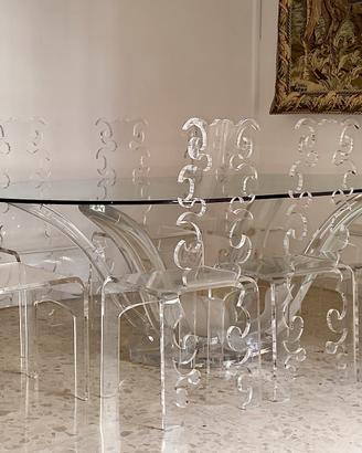 TAVOLO E SEDIE DESIGN IN PLEXIGLAS E CRISTALLO