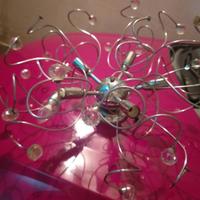 plaffone 5 luci acciaio e cristallo 