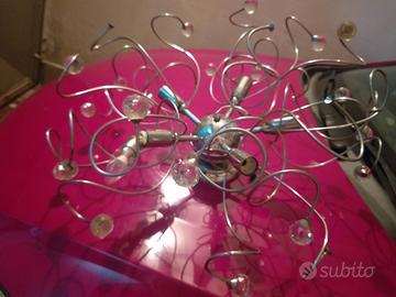 plaffone 5 luci acciaio e cristallo 