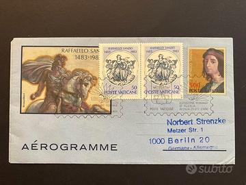 L75R Aerogramma Vaticano 1983 Raffaello Sanzio 500