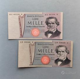 2 Banconote FDS da Lire 1000 Giuseppe verdi