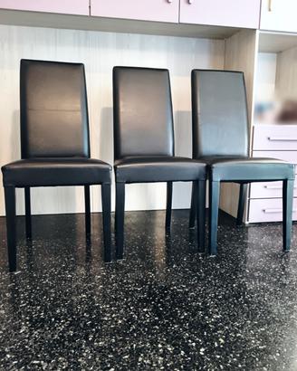Set 3 sedie in simil pelle nera imbottite 