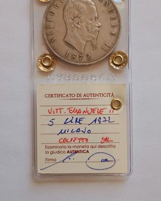 Vittorio Emanuele II 5 lire 1872 Milano spl