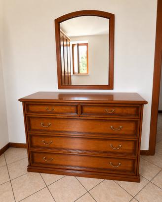 Comò + specchiera in legno massello